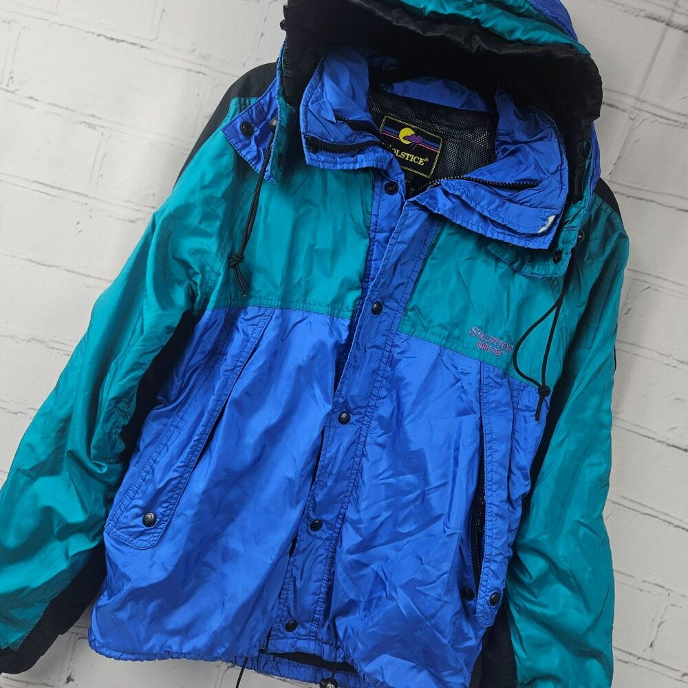 Vintage 90s Solstice Coat Jacket Gore-Tex Hooded Womens M Colorblock Pockets Zip
